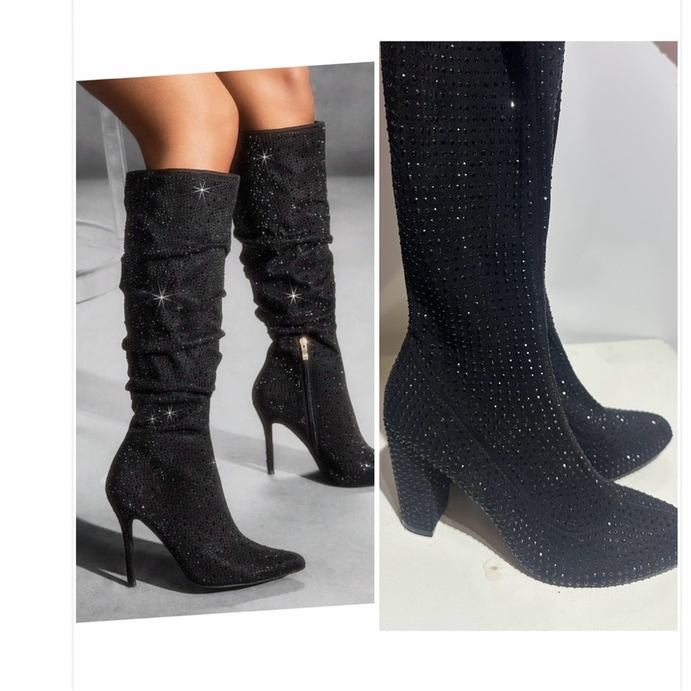 OLIVIA FERGUSON BLACK STUDDED STRETCHY OVER THE KNEES BOOTS. PRELOVED 
SIZE -8.5
